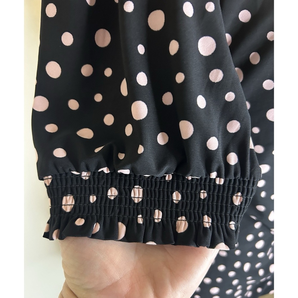 ANNE KLEIN Black Blush Polka Dot Polyester Blouse Top Career Shirt Womens M - Picture 4 of 8